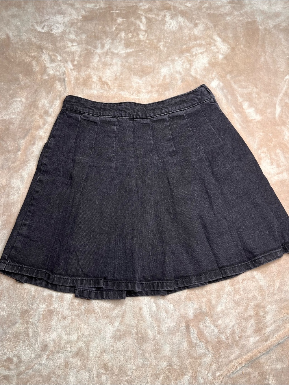 ARDENE Faded Black Pleated Denim Cotton Mini Skirt - Size Small